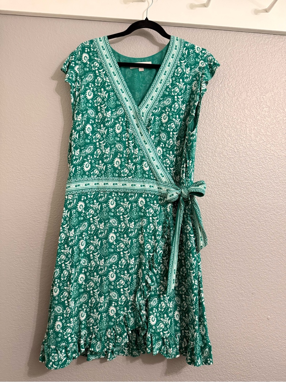 LOFT Green Floral Wrap Dress / Romper